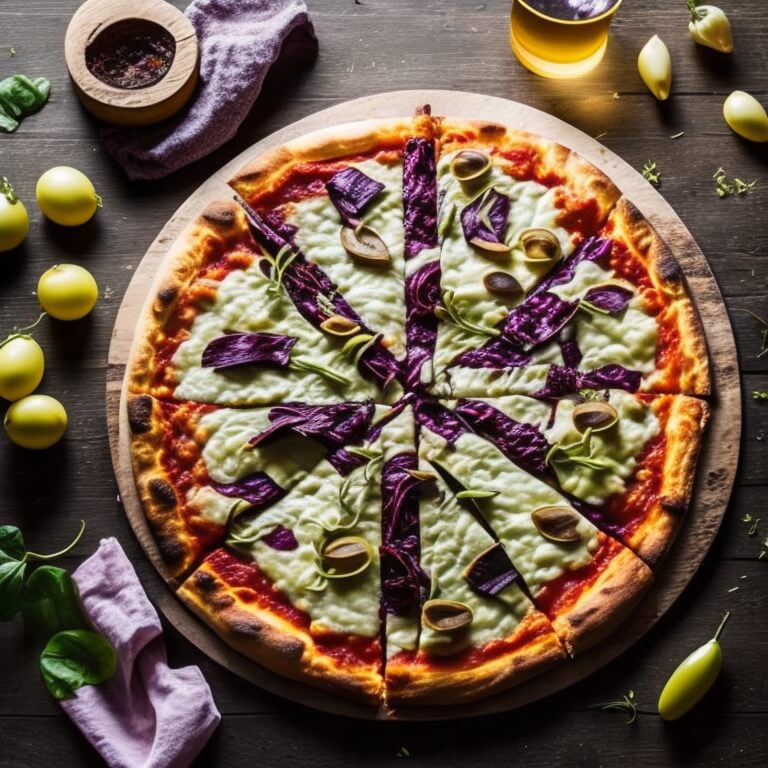 Pizza mit Rotkohl und Klößen